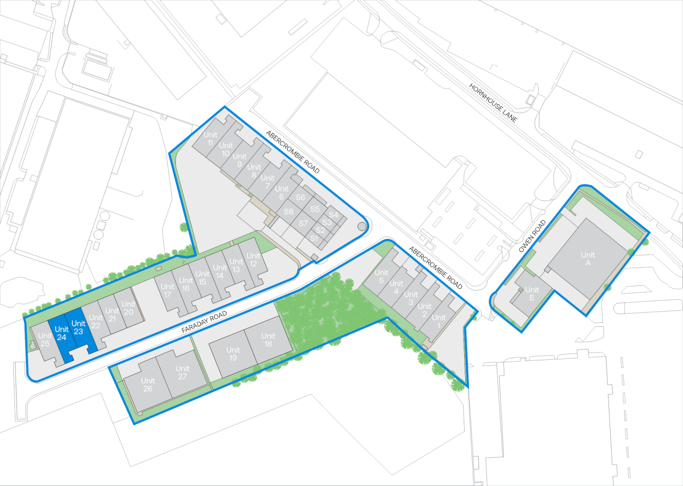 A site map shows multiple buildings and units along Factory Road, Cleveland Road, and Medway City Estate Road, with some green areas indicated.